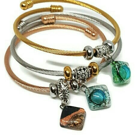 expandable stainless steel elastic wire recycled glass bracelet