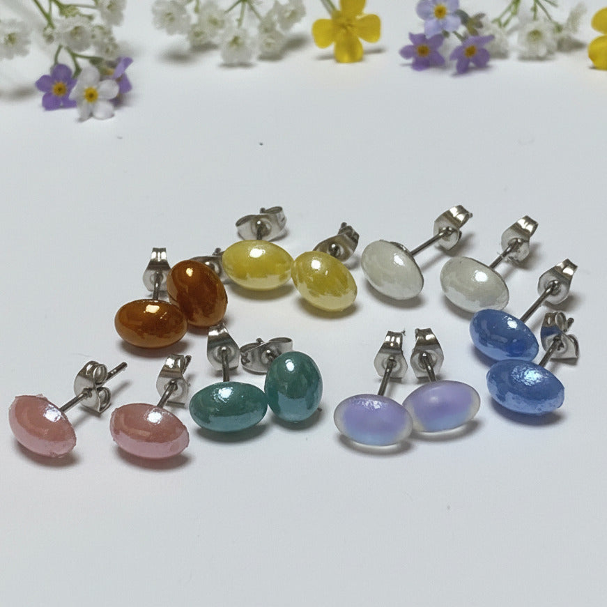 Teal Glass oval dots Studs