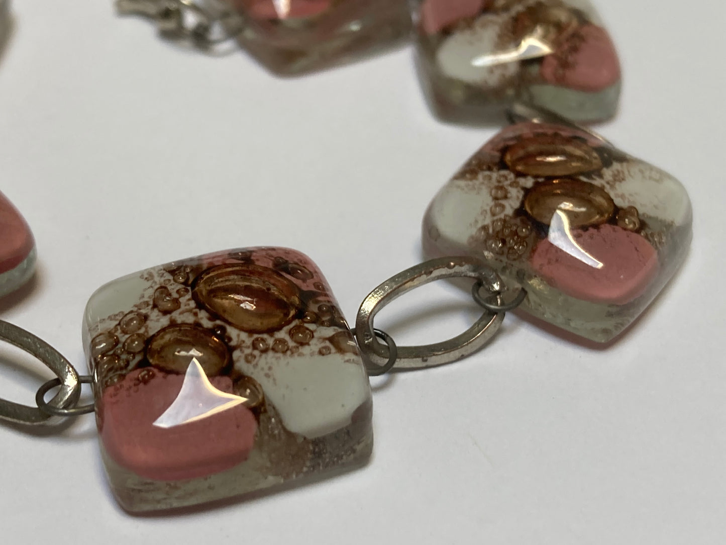 MICHAELRecycled Fused Glass Pink, Brown and White Bracelet