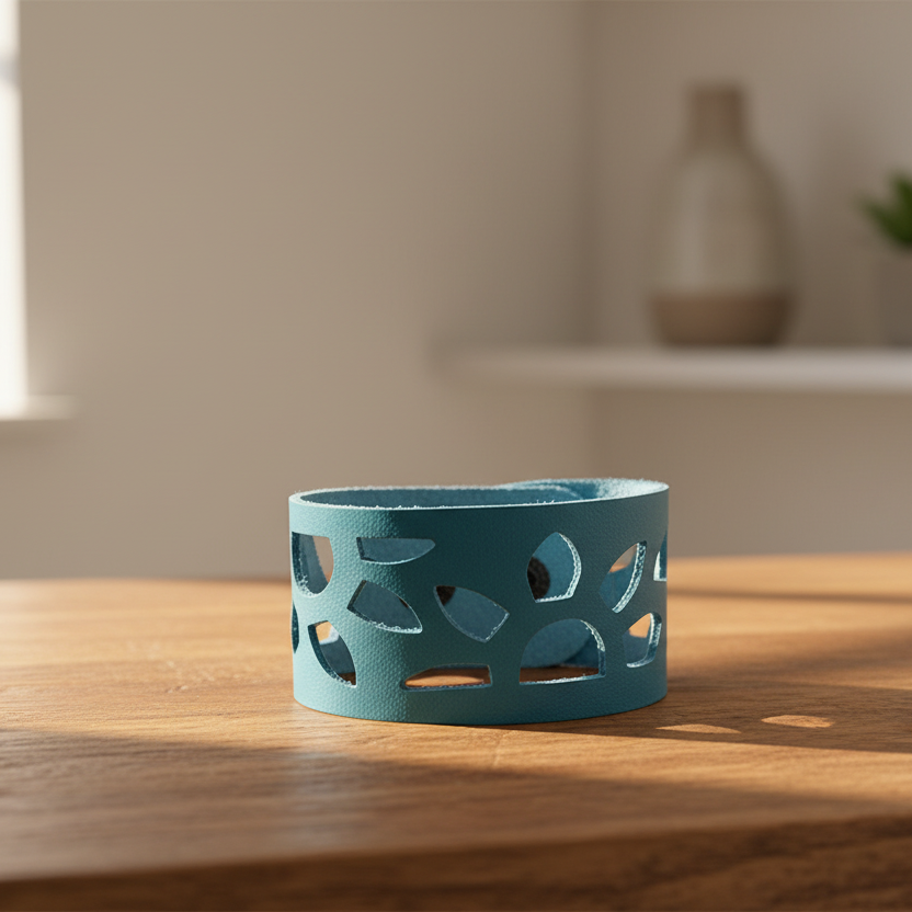 Reclaimed Leather wrist band. Sunflowers Cuff Bracelet