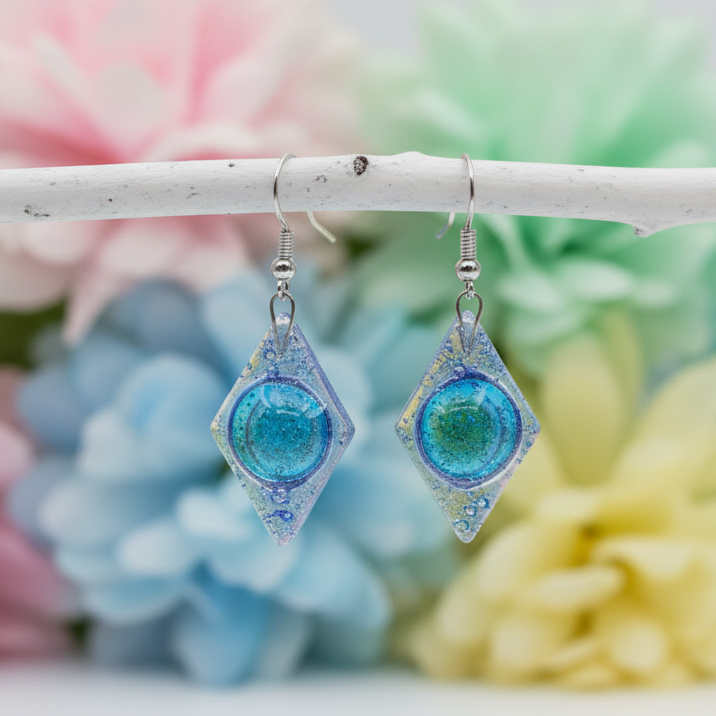 Glass Earrings Blue Diamond Shaped Earrings Recycled fused glass Earrings