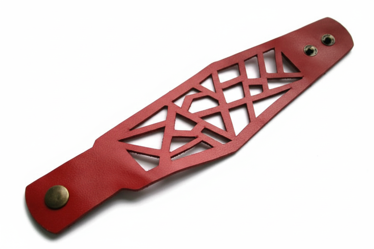 Barcelona Leather Cuff. Reclaimed Leather wrist band. Red Leather Bracelet