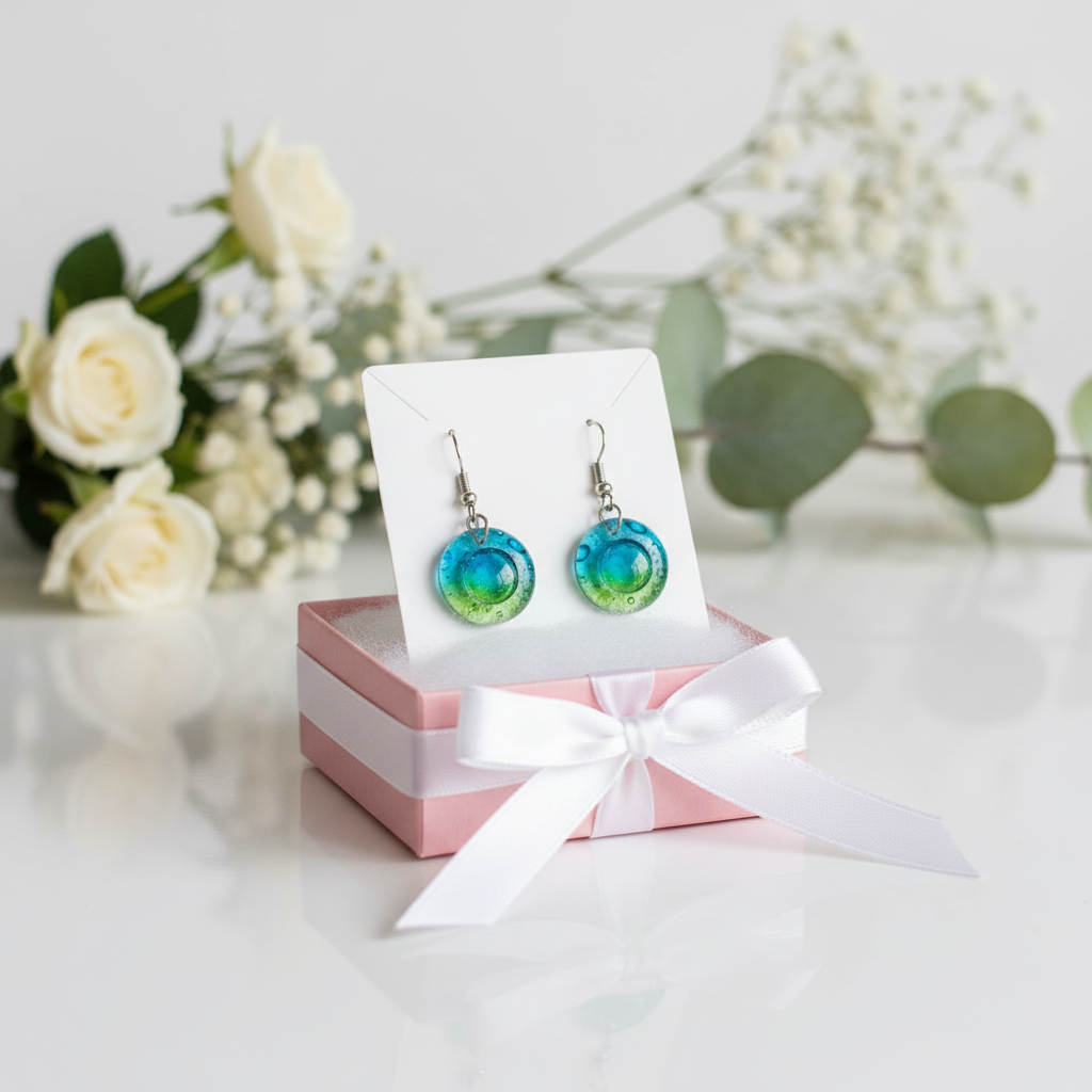 Blue, green and turquoise round dangles.