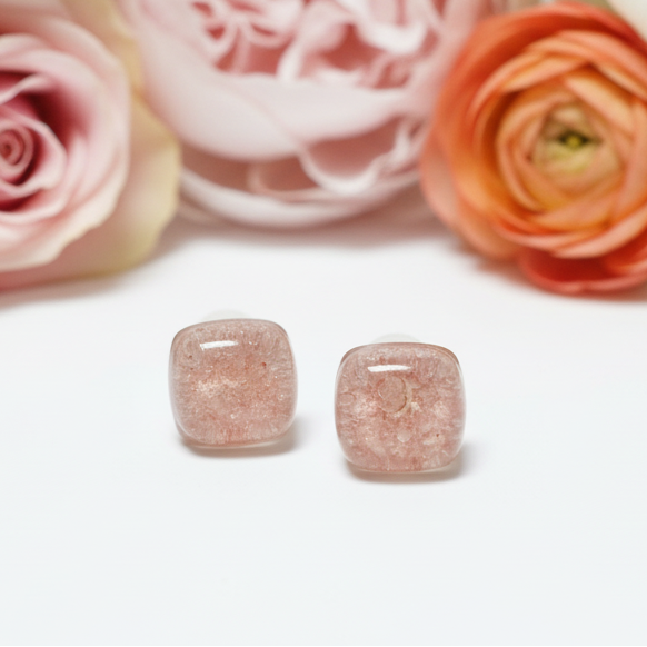 Delicate pale pink fused glass studs