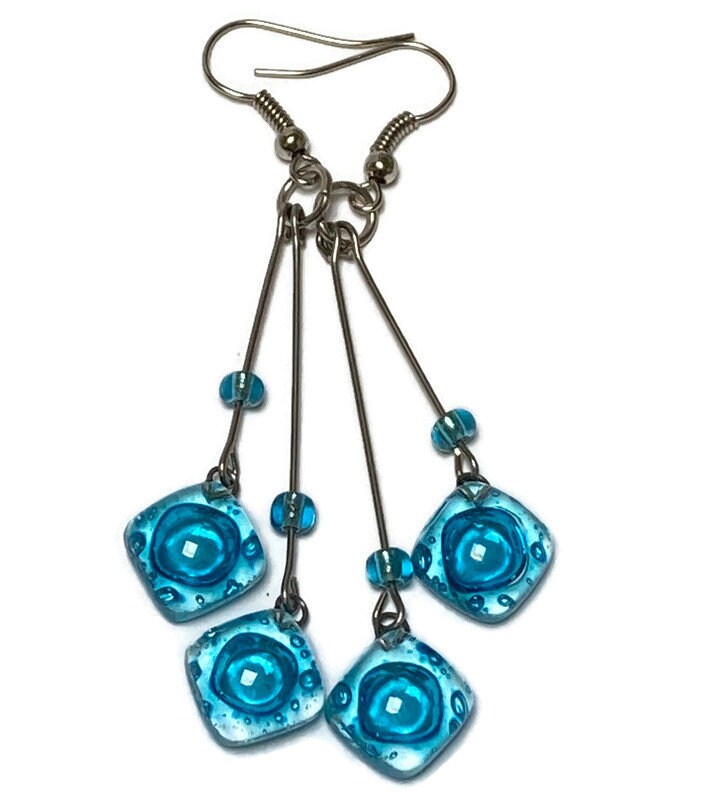 Long multiple bead Turquoise with awesome bubbles earrings
