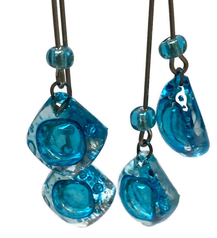 Long multiple bead Turquoise with awesome bubbles earrings