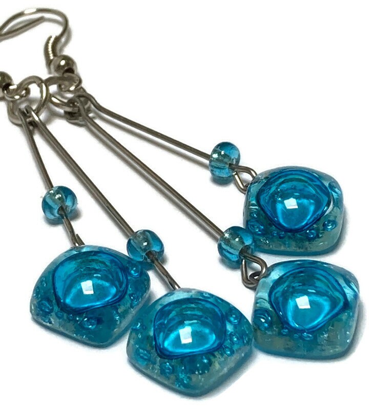 Long multiple bead Turquoise with awesome bubbles earrings