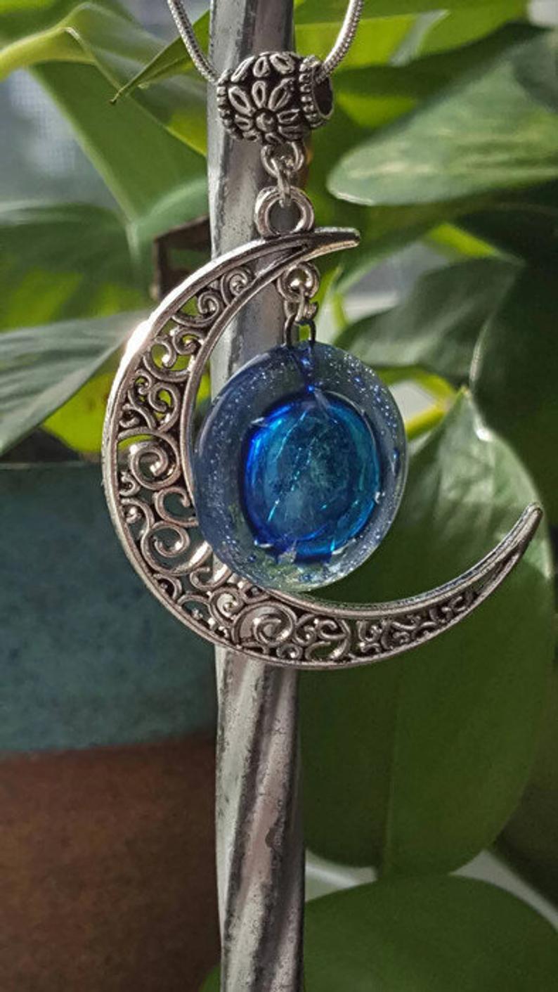 Blue moon recycled fused glass pendant necklace