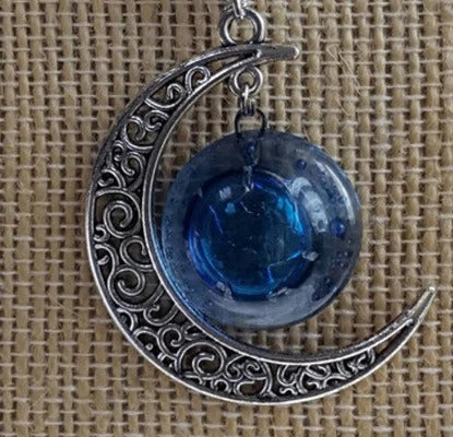 Blue moon recycled fused glass pendant necklace