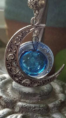 Blue moon recycled fused glass pendant necklace