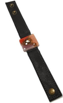 Red, pink, lilac and brown Recycled Glass and black leather cuff. Reclaimed Leather Bracelet
