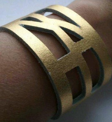Golden The Good Luck, Self Empowering Bracelet. Gold Leather Cuff bracelet.
