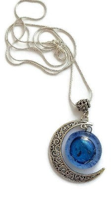 Blue moon recycled fused glass pendant necklace