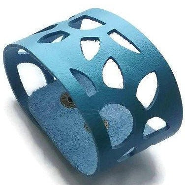 Reclaimed Leather wrist band. Sunflowers Cuff Bracelet