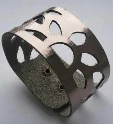 Gunmetal- Dark Silver Leather Cuff Bracelet. Reclaimed Leather wrist band. Sunflower bracelet. - Handmade Recycled Glass Jewelry
