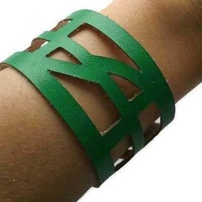 Green Leather "Self-Empowering" Wrist Band. Leather Cuff Bracelet.