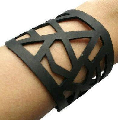 Black Leather Cuff. Reclaimed Leather Bracelet. Black Barcelona Bracelet. Leather cuff bracelet - Handmade Recycled Glass Jewelry
