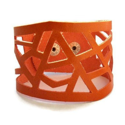 Leather Cuff. Orange Barcelona Leather cuff. Reclaimed Leather. Leather wrist band. - Handmade Recycled Glass Jewelry