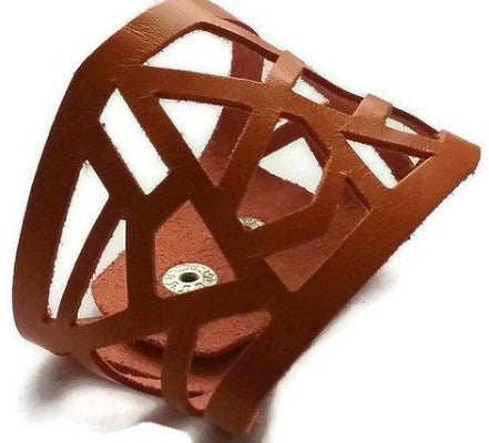 Leather Cuff. Orange Barcelona Leather cuff. Reclaimed Leather. Leather wrist band. - Handmade Recycled Glass Jewelry