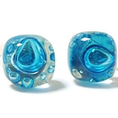 Small Post Turquoise Earrings. Fused Glass Studs. Recycled Glass jewelry. Stud earrings - Handmade Recycled Glass Jewelry