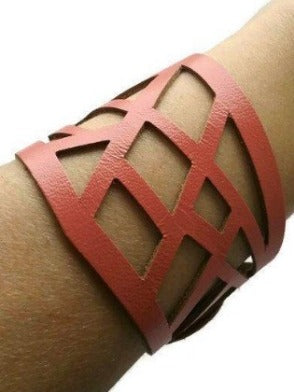 Barcelona Bracelet. Reclaimed Leather Cuff. Cuff Bracelet. Pink - Handmade Recycled Glass Jewelry