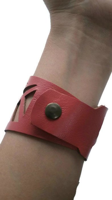 Barcelona Bracelet. Reclaimed Leather Cuff. Cuff Bracelet. Pink - Handmade Recycled Glass Jewelry