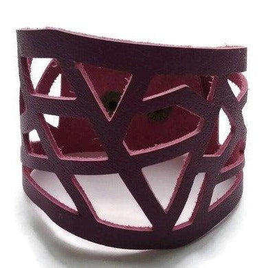Barcelona wrist band. Leather cuff. Leather cuff bracelet. Purple. Magenta - Handmade Recycled Glass Jewelry