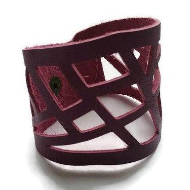 Barcelona wrist band. Leather cuff. Leather cuff bracelet. Purple. Magenta - Handmade Recycled Glass Jewelry
