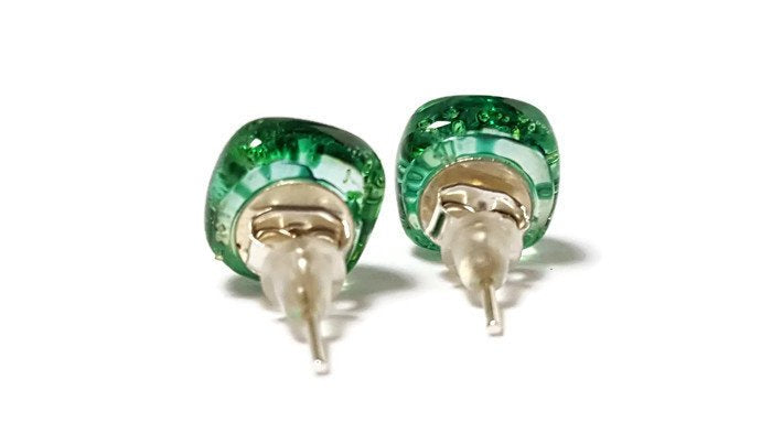 Post Earrings. Recycled glass Earrings. Green Earrings Studs - Handmade Recycled Glass Jewelry