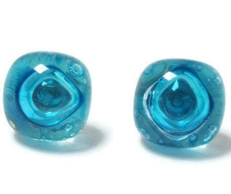 Post Earrings. Recycled glass Earrings. Turquoise Earrings Studs. Fused Glass Jewelry - Handmade Recycled Glass Jewelry