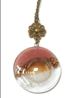 Pink, Brown and Clear pendant. Handmade Recycled Fused Glass Necklace. Long pendant. - Handmade Recycled Glass Jewelry
