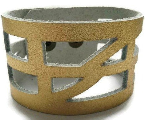 Golden The Good Luck, Self Empowering Bracelet. Gold Leather Cuff bracelet.