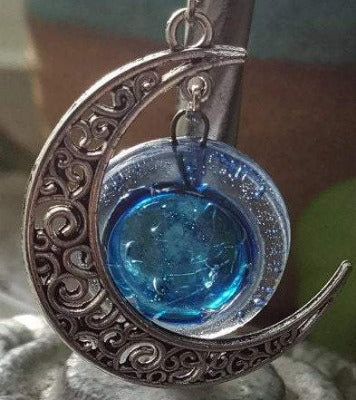 Blue moon recycled fused glass pendant necklace