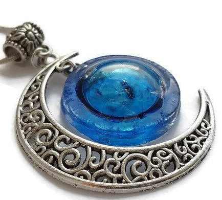 Blue moon recycled fused glass pendant necklace