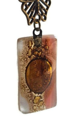 Butterfly pink recycled glass long necklace. Handmade fused glass pendant - Handmade Recycled Glass Jewelry