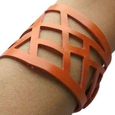 Leather Cuff. Orange Barcelona Leather cuff. Reclaimed Leather. Leather wrist band. - Handmade Recycled Glass Jewelry