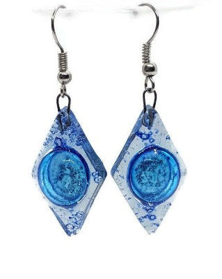 Glass Earrings Blue Diamond Shaped Earrings Recycled fused glass Earrings