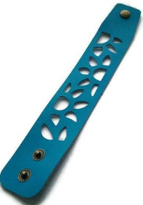 Turquoise Leather Wrist Band. Sunflowers Bracelet. Reclaimed Leather Cuff Bracelet - Handmade Recycled Glass Jewelry