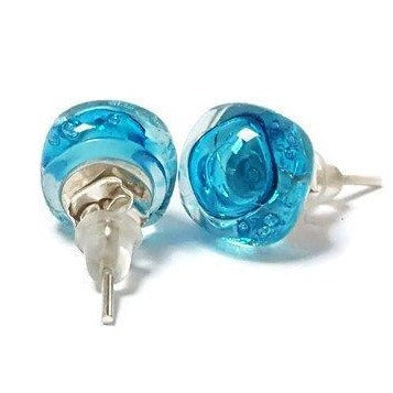 Post Earrings. Recycled glass Earrings. Turquoise Earrings Studs. Fused Glass Jewelry - Handmade Recycled Glass Jewelry