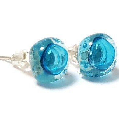 Post Earrings. Recycled glass Earrings. Turquoise Earrings Studs. Fused Glass Jewelry - Handmade Recycled Glass Jewelry