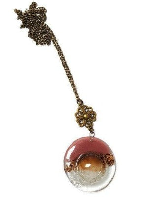 Pink, Brown and Clear pendant. Handmade Recycled Fused Glass Necklace. Long pendant. - Handmade Recycled Glass Jewelry