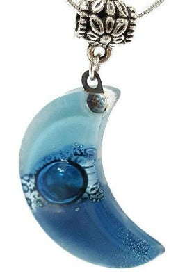 Blue Moon Recycled Glass pendant. Fused Glass Necklace.
