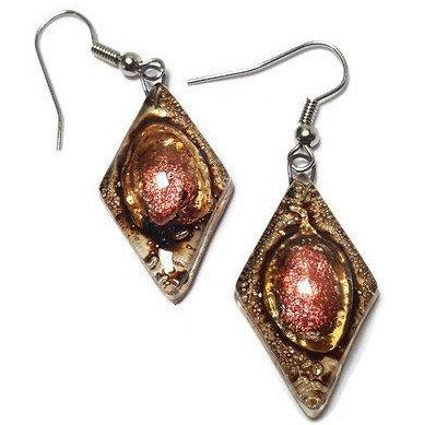 Caramel brown and copper Earrings Diamond Shaped Earrings Recycled fused glass Earrings