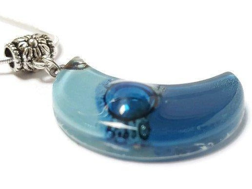 Blue Moon Recycled Glass pendant. Fused Glass Necklace.
