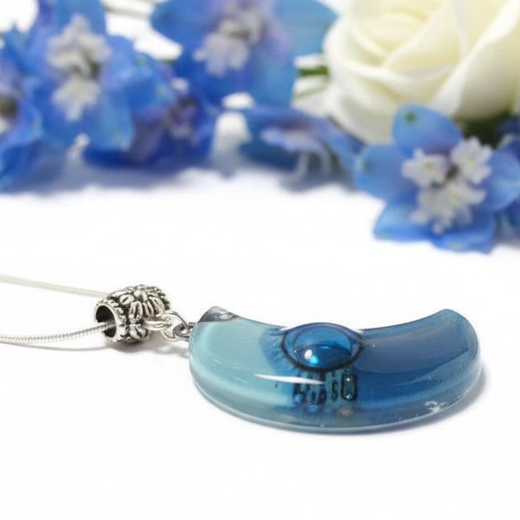 Blue Moon Recycled Glass pendant. Fused Glass Necklace.