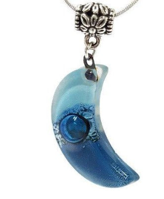 Blue Moon Recycled Glass pendant. Fused Glass Necklace.