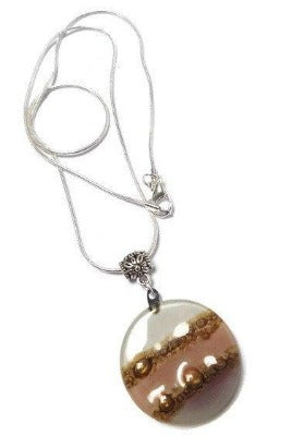 Pink, lilac, White and Brown Round Recycled Glass Pendant