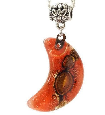 Set earrings and Moon pendant. Red and brown Recycled Glass. Handmade