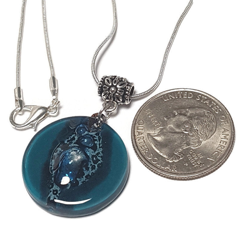 Glass pendantTeal and blue round Fused Glass Pendant. Recycled Glass Necklace. handmade Jewelry. Best holiday gift. Hand painted fused glass