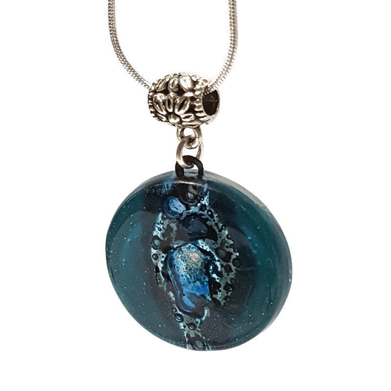Glass pendantTeal and blue round Fused Glass Pendant. Recycled Glass Necklace. handmade Jewelry. Best holiday gift. Hand painted fused glass